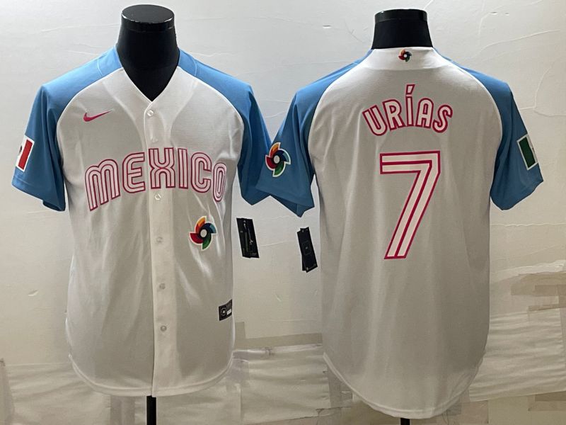 Men 2023 World Cub Mexico #7 Urias White blue Nike MLB Jersey->more jerseys->MLB Jersey